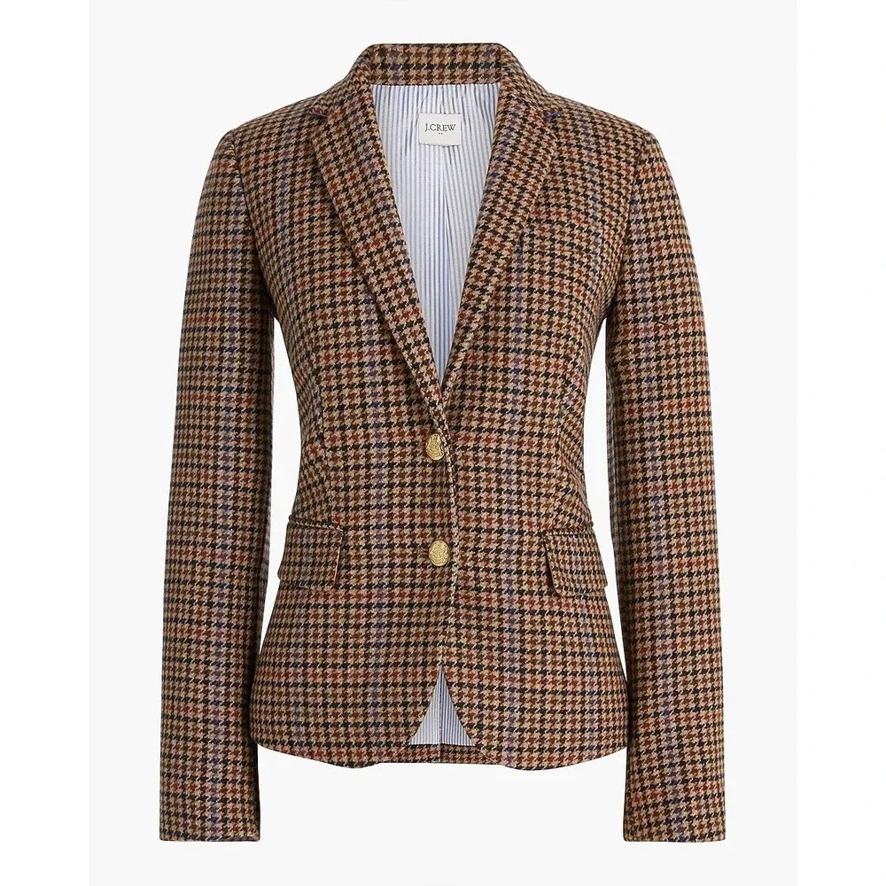 J.Crew Schoolboy Brown Houndstooth Wool Blend‎ Blazer Jacket BA906 Size 4